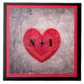 Stonealkes Herz in Karierter Schwarz-Rot-Monogramm Fliese (Vorderseite)