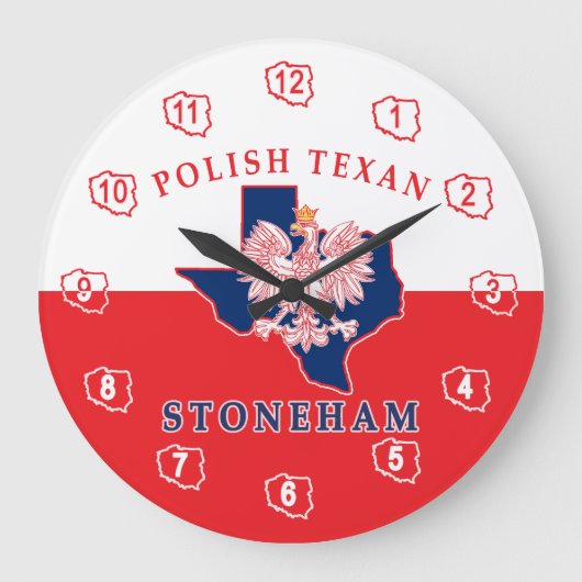 Stoneham Polish Texan Große Wanduhr (Vorderseite)