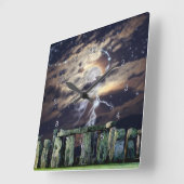 Stonehenge Mystical Druid Art History Clock Quadratische Wanduhr (Winkel)