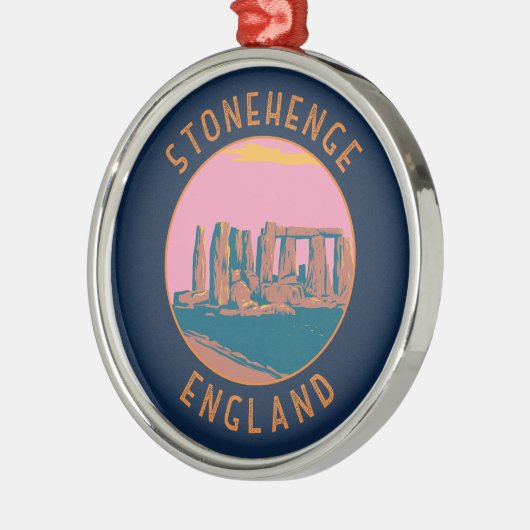 Stonehenge Retro Distressed Circle Ornament Aus Metall (Links)