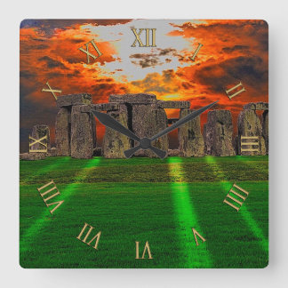 Stonehenge Stehend Stones bei Sonnenuntergang Quadratische Wanduhr