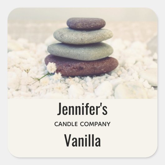 Stones Meditative Cairn Candle Business Quadratischer Aufkleber (Vorderseite)