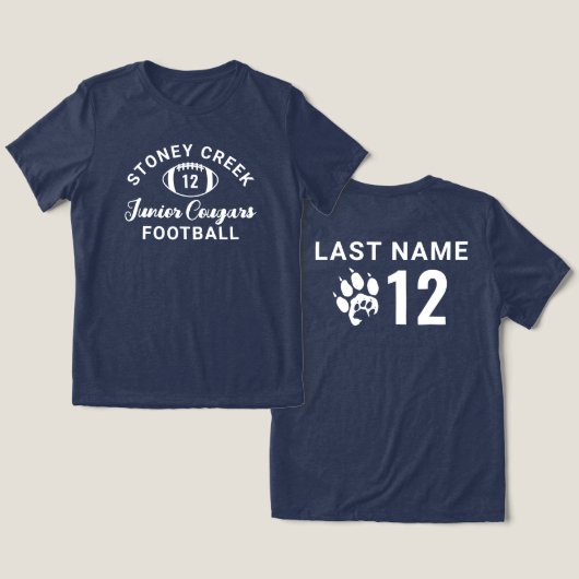 Stoney Creek Junior Cougars Custom Football Tri-Blend Shirt (Design Vorderseite & Rückseite)