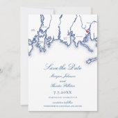 Stonington CT Map Elegant Navy Blue Wedding Save The Date (Vorderseite)