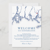 Stonington CT Map Wedding Welcome Letter Navy Blue Dankeskarte (Vorderseite)
