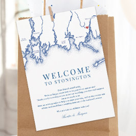 Stonington CT Map Wedding Welcome Letter Navy Blue Dankeskarte