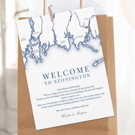 Stonington CT Map Wedding Welcome Letter Navy Blue Dankeskarte