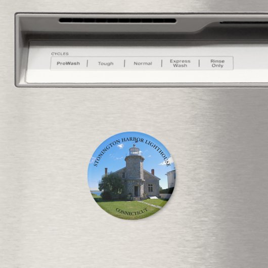 Stonington Harbour Lighthouse, CT Round Magnet (In Situ (Geschirrspüler))