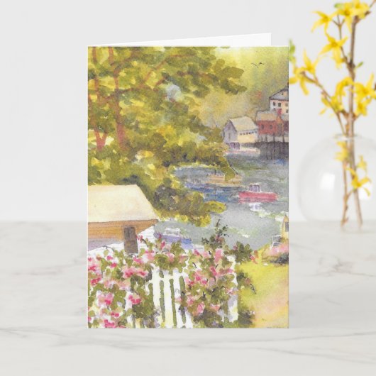 Stonington Harbour View Grußkarte Karte (Gelbe Blume)