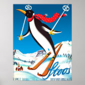 Stoos, Pinguin auf Ski, Schweizer Berge Poster (Vorne)