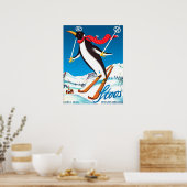 Stoos, Pinguin auf Ski, Schweizer Berge Poster (Küche)