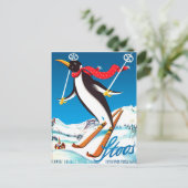 Stoos, Pinguin auf Ski, Schweizer Berge Postkarte (Stehend Vorderseite)