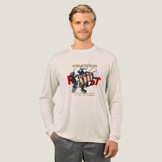 Stop Being Racist | Men's Long Sleeve Tri-Blend Shirt (Volle Vorderseite)