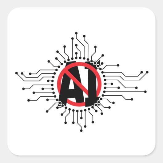 Stop, gebruik geen artificial intelligence, AI. Quadratischer Aufkleber (Vorderseite)