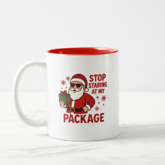 Stop Staring at My Package Santa Two-Tone Mug Zweifarbige Tasse
