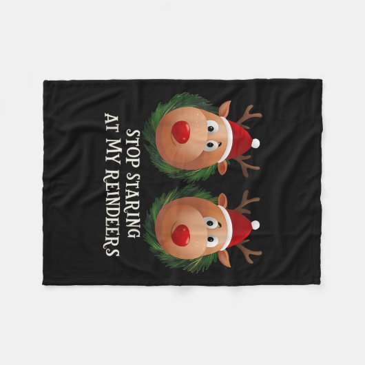 Stop Staring At My Reindeers Ugly Gag Xmas Sweater Fleecedecke (Vorderseite (Horizontal))