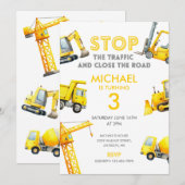 Stop The Traffic Construction Trucks Birthday Einladung (Vorne/Hinten)