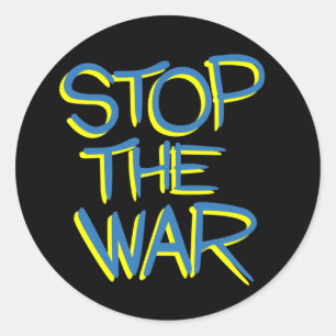 stop war peace symbol ukraine flag text message runder aufkleber