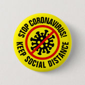 Stopp CoronaVirus Behalt Social Distance Custom Button (Vorderseite)