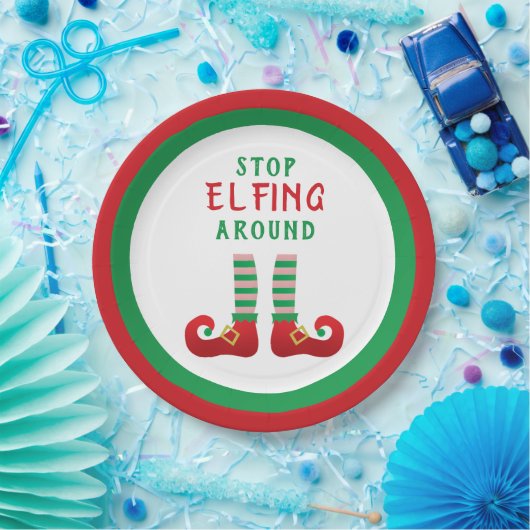 Stopp Elfing Around Funny Christmas Sprichwort Pappteller (Party)