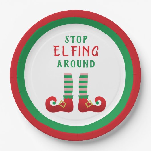 Stopp Elfing Around Funny Christmas Sprichwort Pappteller (Vorderseite)