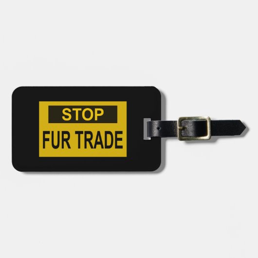 Stopp Femtrade Zeichen gelb Gepäckanhänger (Vorderseite horizontal)