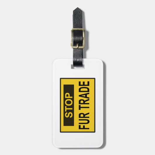 Stopp Femtrade Zeichen gelb Gepäckanhänger (Vorderseite vertikal)