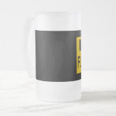 Stopp Femtrade Zeichen gelb Mattglas Bierglas (Vorderseite Links)