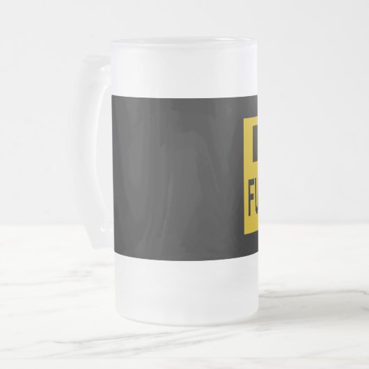 Stopp Femtrade Zeichen gelb Mattglas Bierglas (Vorderseite Links)