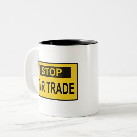 Stopp Femtrade Zeichen gelb Zweifarbige Tasse (Vorderseite Links)