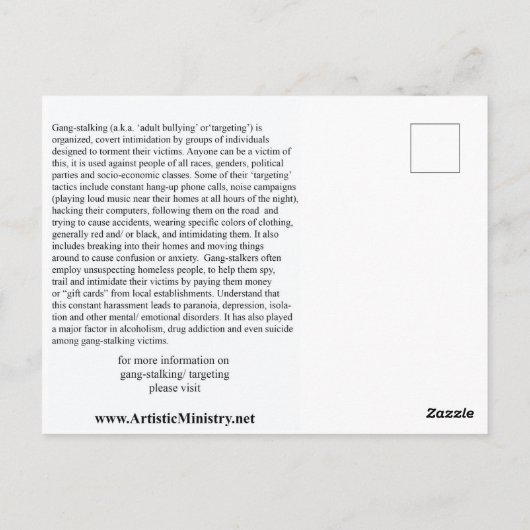 Stopp Gang-Stalking POSTCARD Postkarte (Rückseite)