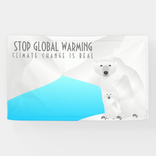 Stopp Global Warming Polar Bear and Cube Banner (Horizontal)