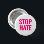 Stopp Hass, Hot Pink Fuchsia Weiße Button-Taste Button<br><div class="desc">Stopp Hate,  Hot rosa Fuchsia weiße Button Button Equality,  Black Lives Matter,  BLM,  Stopp Gewalt gegen asiatische Menschen,  Stopp Covid 19 Corona Virus Hassverbrechen Verbrechen</div>
