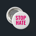 Stopp Hass, Hot Pink Fuchsia Weiße Button-Taste Button<br><div class="desc">Stopp Hate,  Hot rosa Fuchsia weiße Button Button Equality,  Black Lives Matter,  BLM,  Stopp Gewalt gegen asiatische Menschen,  Stopp Covid 19 Corona Virus Hassverbrechen Verbrechen</div>