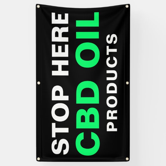Stopp hier für CBD Öl kühne grüne schwarze Unterne Banner (Vertikal)