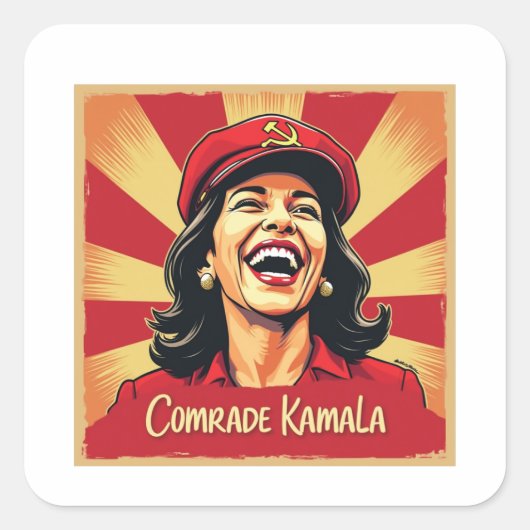 Stopp Kamunism Harris Walz 2024 Comrade Kamala Quadratischer Aufkleber (Vorderseite)