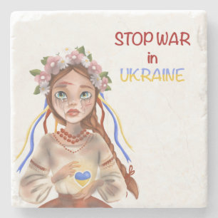 Stopp-Krieg in der Ukraine Girl Two-Tone-Kaffee-Ta Steinuntersetzer