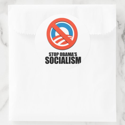 STOPP OBAMA SOZIALISMUS RUNDER AUFKLEBER (Tasche)