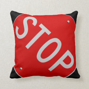 Stopp-Schild Schwarz / Rot und Weiß Kissen