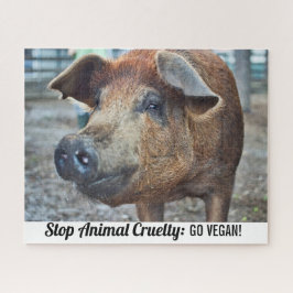 Stopp Tierquälerei wird mit braunem Schwein vegan Puzzle