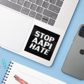 Stoppen des AAPI Hasses, Schwarz-weißer Aufkleber (Laptop mit iPhone)