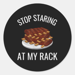 Stoppen Sie an meinem Rack lustigen Rack Ribs Barb Runder Aufkleber