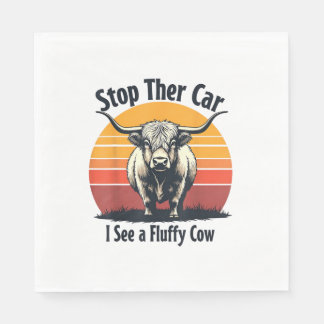 Stoppen Sie das Auto I sehen Fluffy Cow Retro High Serviette