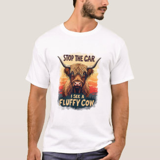 Stoppen Sie das Auto I sehen Fluffy Kuh Retro High T-Shirt