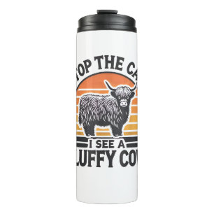 Stoppen Sie das Auto I sehen Fluffy Kuh Retro High Thermosbecher
