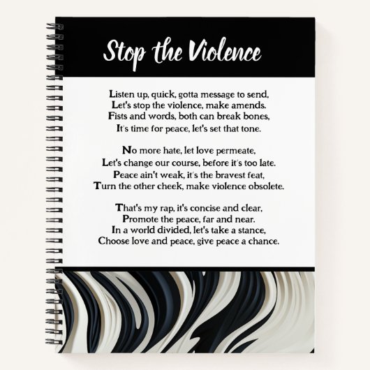 Stoppen Sie das Gewalt Gedicht Notizblock (Vorderseite)