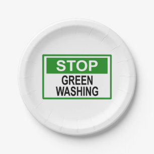 Stoppen Sie das Greenwashing-Schild Pappteller