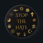 "Stoppen Sie den Hass" mit Symbolen der Button<br><div class="desc">Die dieses Ausrüstungsbeschreibungsbilder,  die mit vielen der Religionen der Welt,  zusammen mit den Wörtern "verbunden sind,  stoppen den Hass."</div>