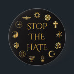 "Stoppen Sie den Hass" mit Symbolen der Button<br><div class="desc">Die dieses Ausrüstungsbeschreibungsbilder,  die mit vielen der Religionen der Welt,  zusammen mit den Wörtern "verbunden sind,  stoppen den Hass."</div>