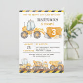 Stoppen Sie den Straßenbau Trucks Boy Birthday Einladung (Stehend Vorderseite)